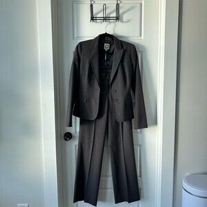 Anne Klein Pant Suit Set Womens Size 0 Charcoal Gray Blazer Jacket Pants
